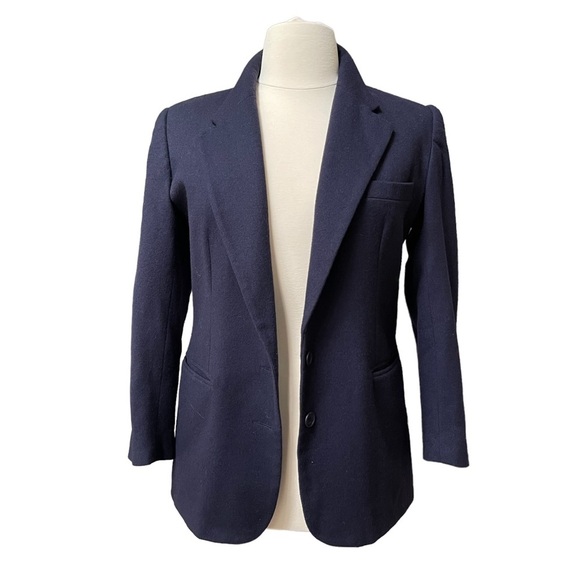 Vintage Navy Blue Wool 2 Button Blazer with Front Pockets by Michele Size: 12 - Picture 4 of 13